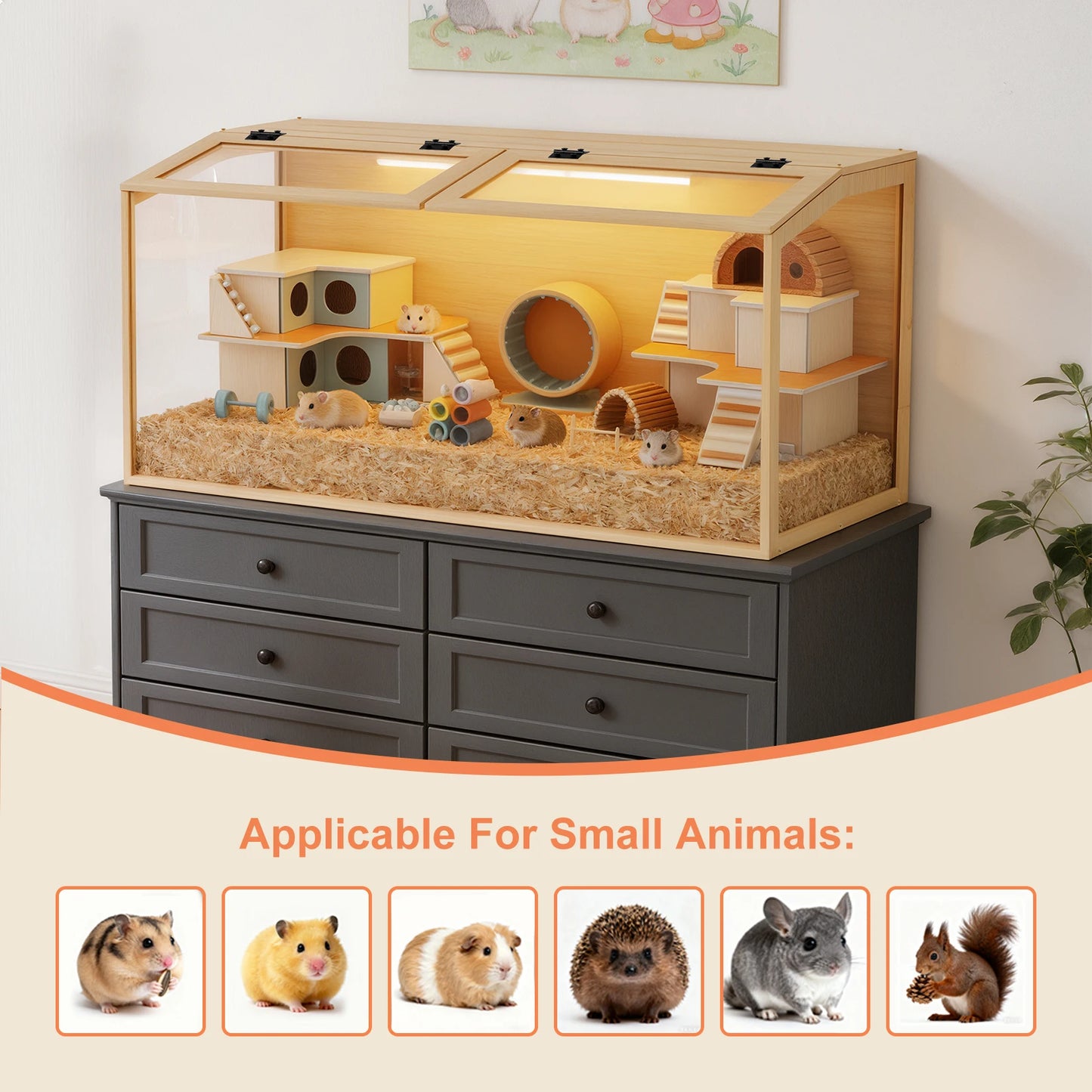 Bingopaw Large Wooden Hamster Cage With LED Light