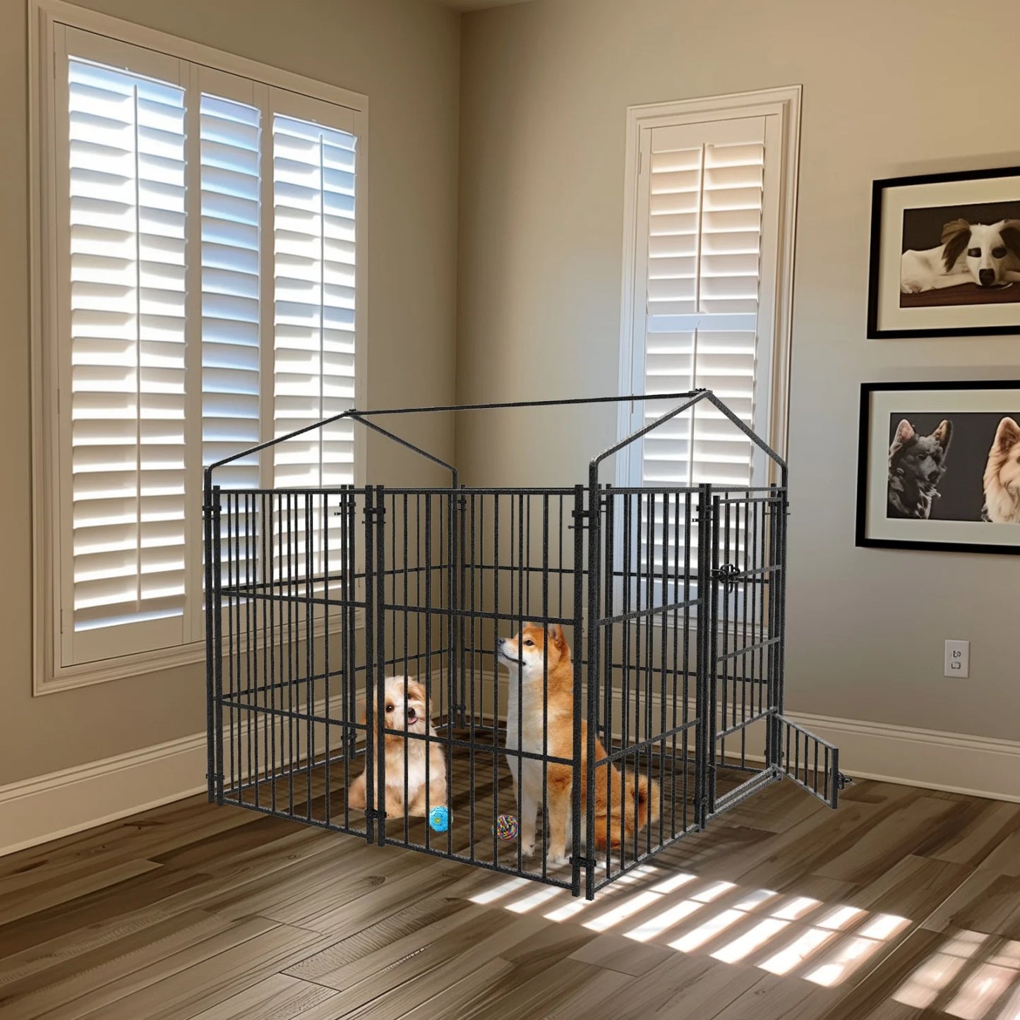 Outdoor Dog Kennel With Roof Heavy Duty Metal Crate Playpen