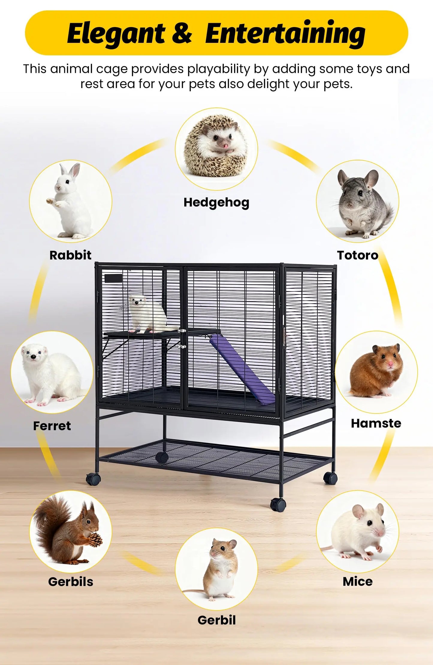HiMISS Large Multi-Level Small Animal Cage With Ramp And Tray