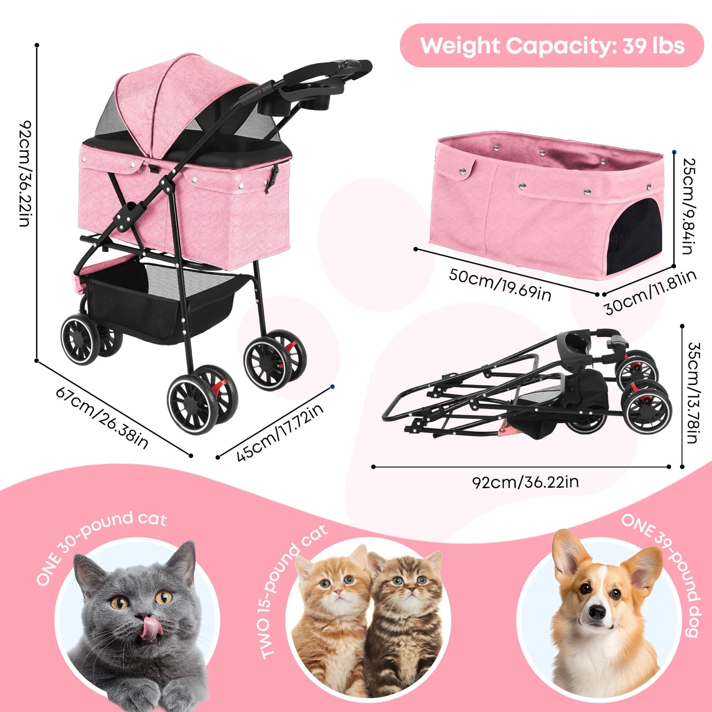 Chihuahua Pet Stroller for Dogs and Cats Folding Travel Carrier