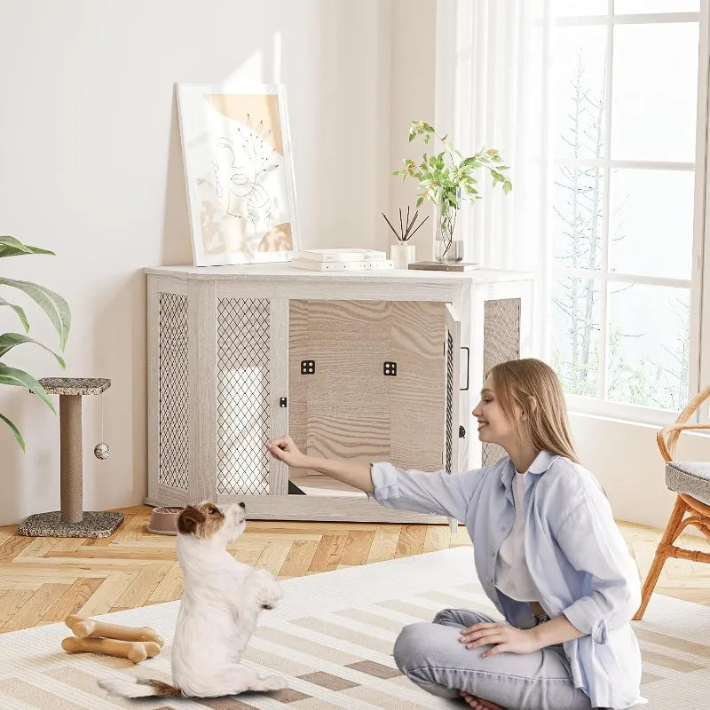 Pretzi Corner Dog Crate Furniture With Metal Mesh Indoor