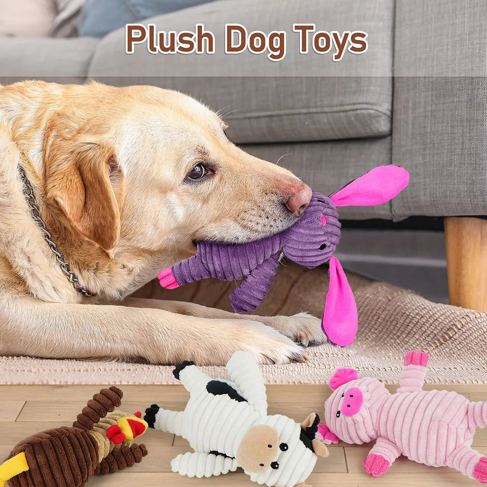 5 Pack Plush Squeaky Dog Toys Variety Bundle