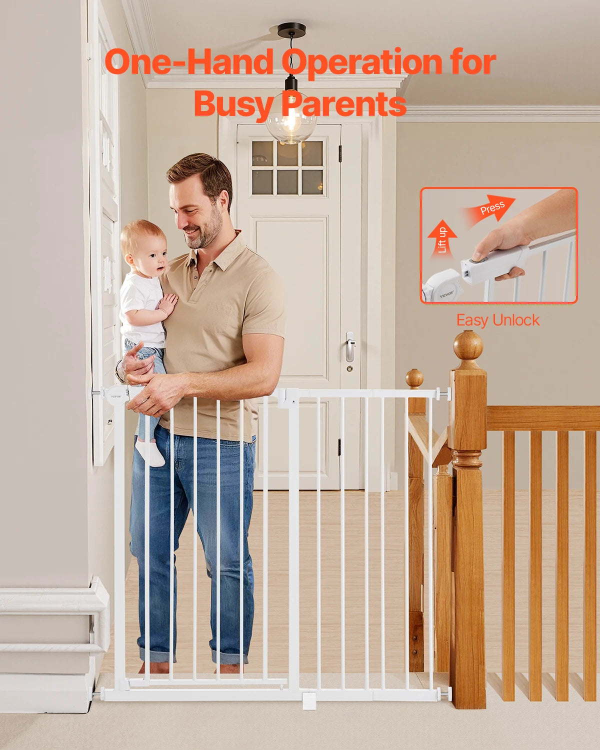 SucceBuy Baby Gate Pressure Mounted Walk Through Pet Safety Gate