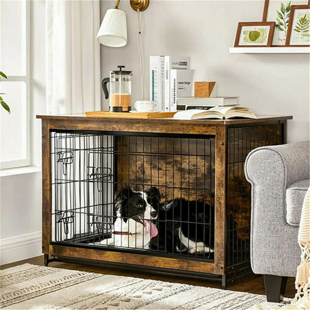 BORWART Elevated Dog Crate Table With Double Doors Removable Tray