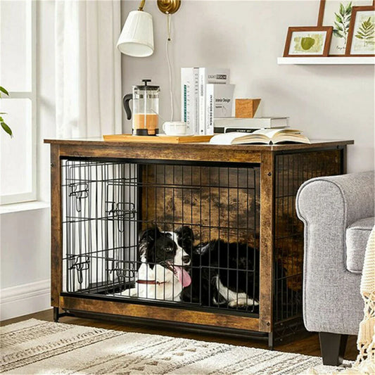 BORWART Elevated Dog Crate Table With Double Doors Removable Tray