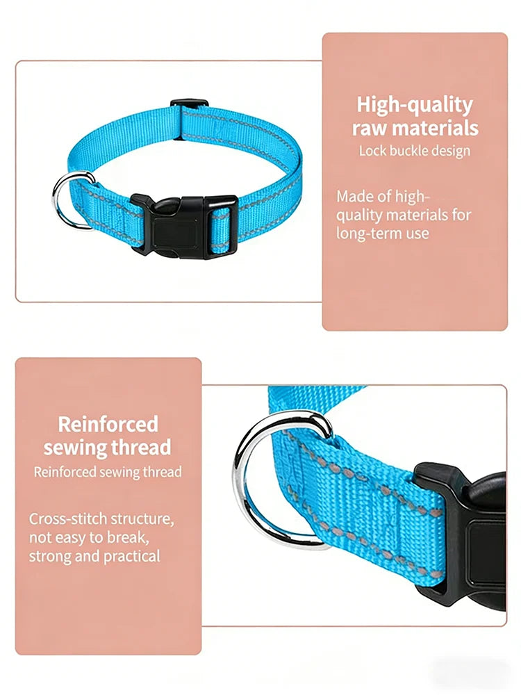 Reflective Adjustable Nylon Pet Collar For Dogs And Cats