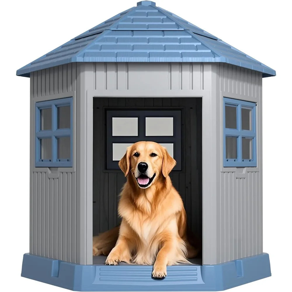 Durable Indoor Outdoor Dog House Kennel With Window Raised Floor