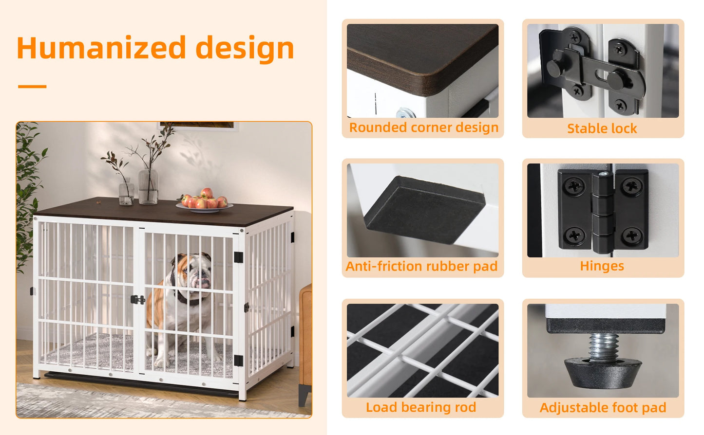 BORWART Large Wooden Dog Crate With Latch And Removable Tray