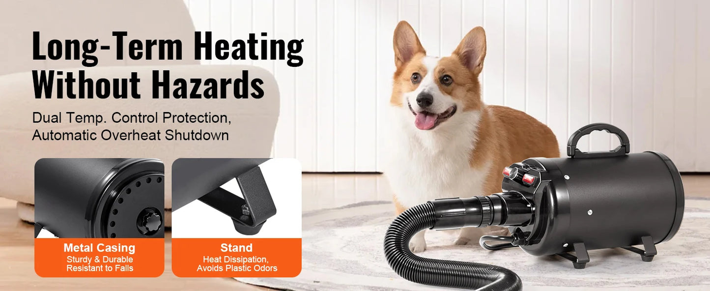 SucceBuy 2000W Dog Grooming Dryer With Adjustable Speed Extendable Hose Nozzles