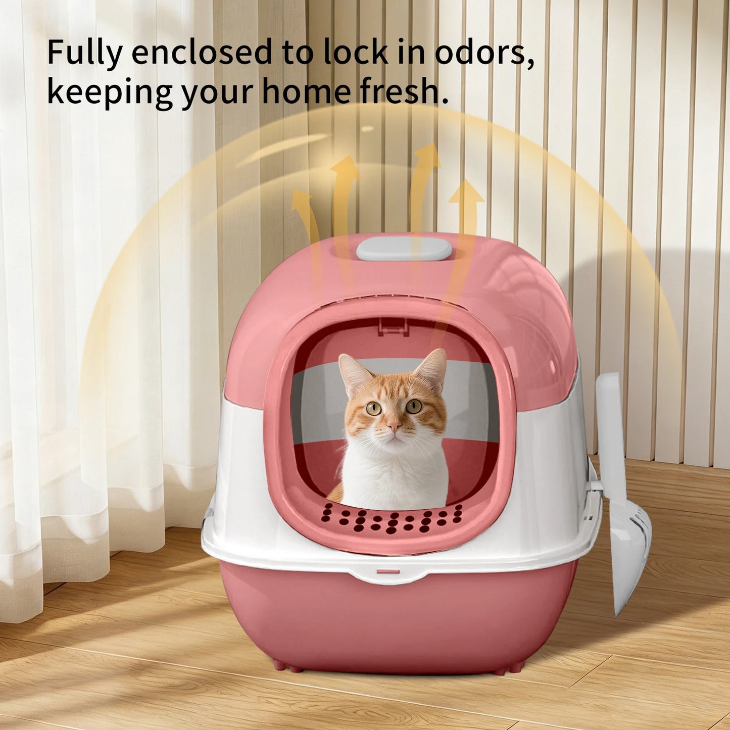 Switchable Open Semi-Enclosed Jumbo Cat Litter Box With Baffle