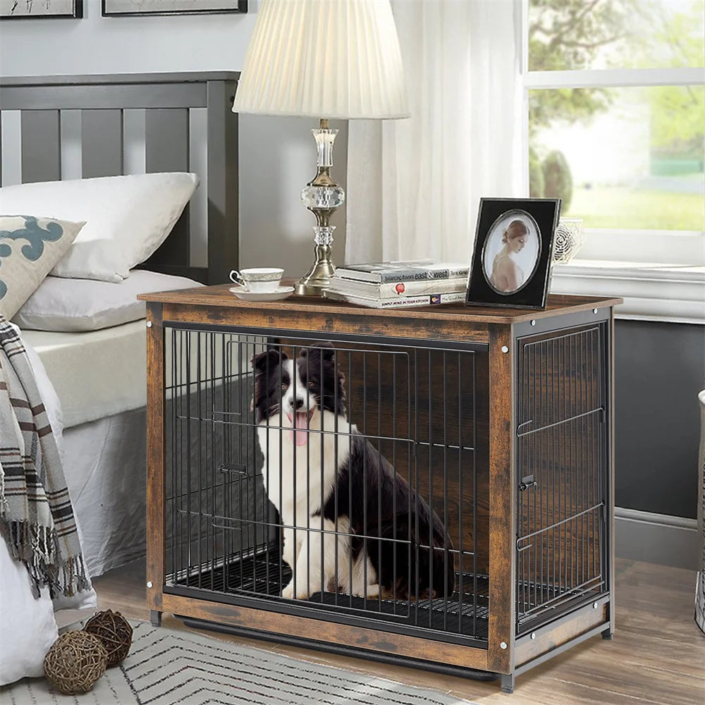 BORWART Elevated Dog Crate Table With Double Doors Removable Tray