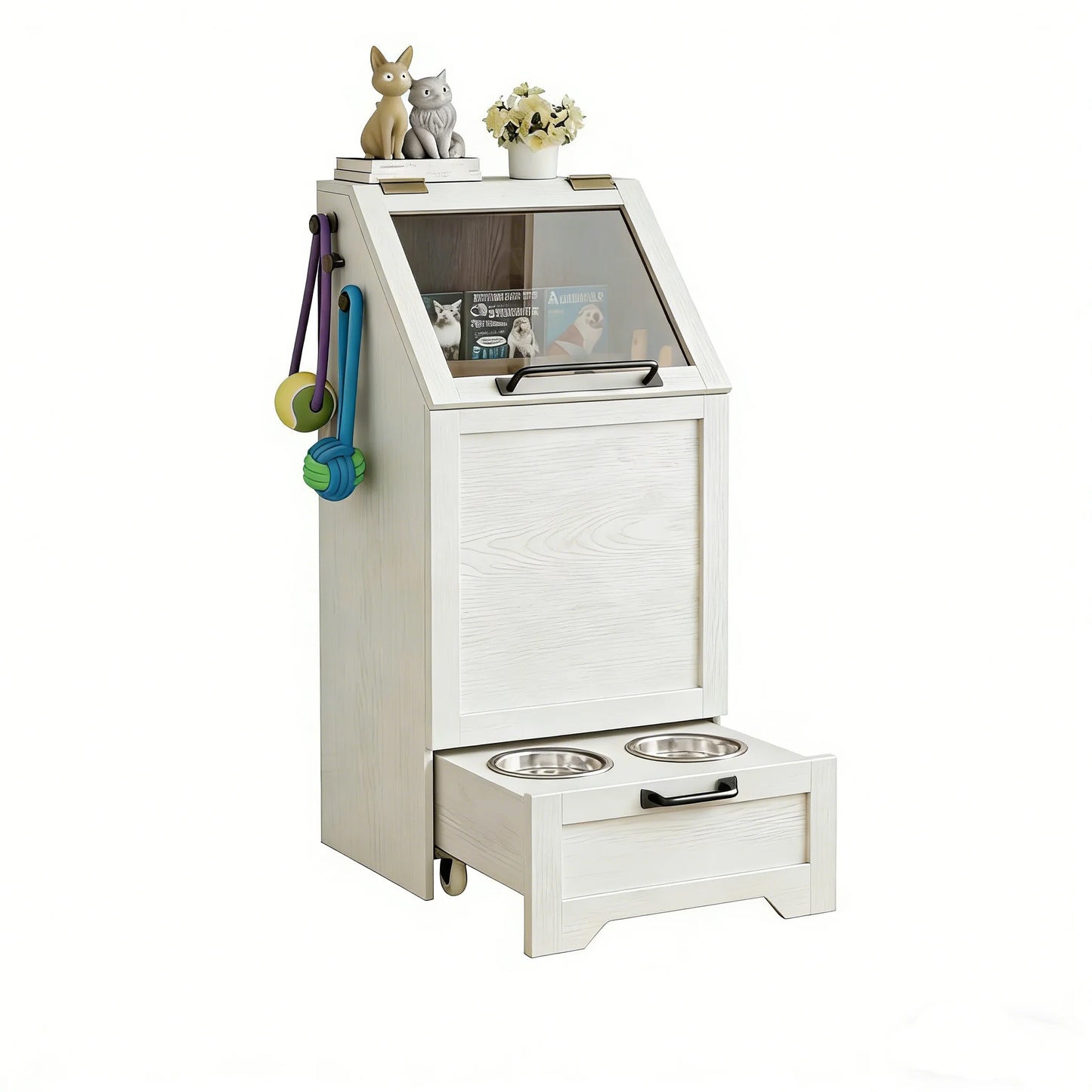 HiMISS Dog Food Station With Storage Cabinet and Raised Bowls