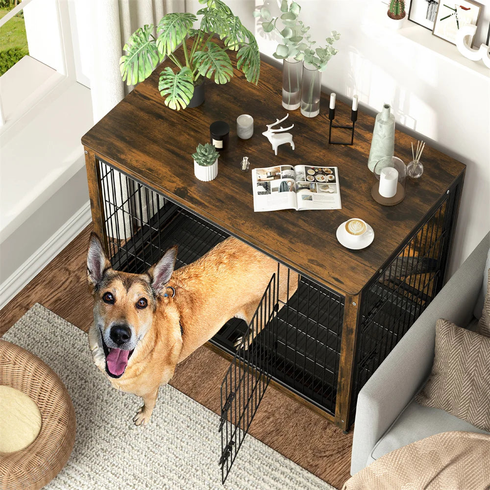BORWART Elevated Dog Crate Table With Double Doors Removable Tray
