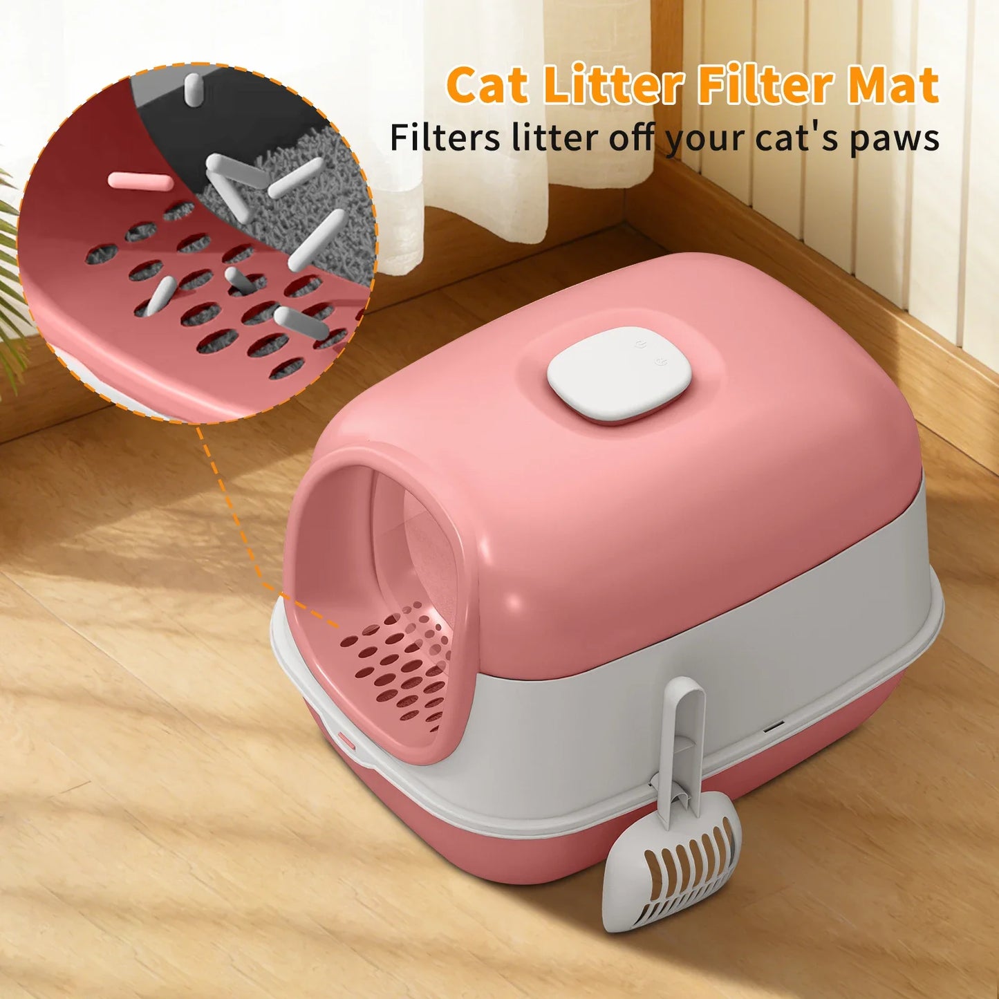 Switchable Open Semi-Enclosed Jumbo Cat Litter Box With Baffle