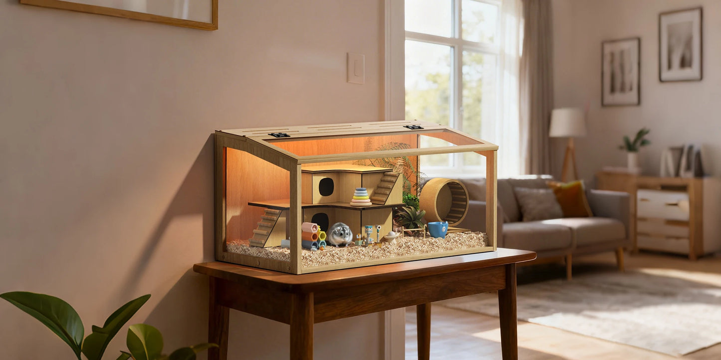 Bingopaw Large Wooden Hamster Cage With LED Light