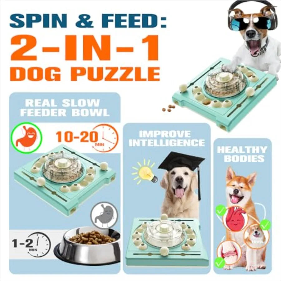 Dog Puzzle Feeder Toy Spin to Release Treat Dispenser