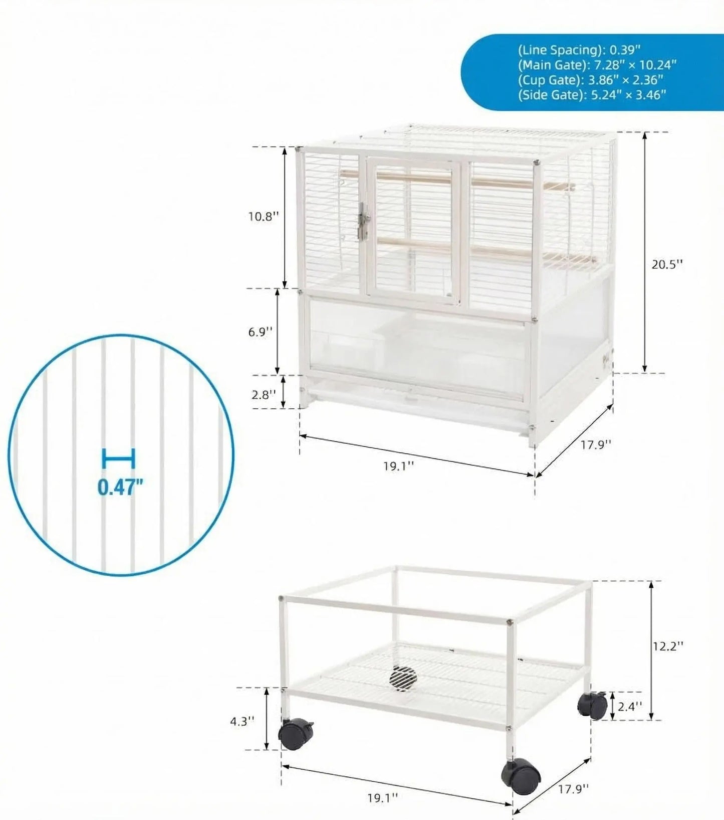 Himiss 32 Inch White Bird Cage With Stand And Travel Base