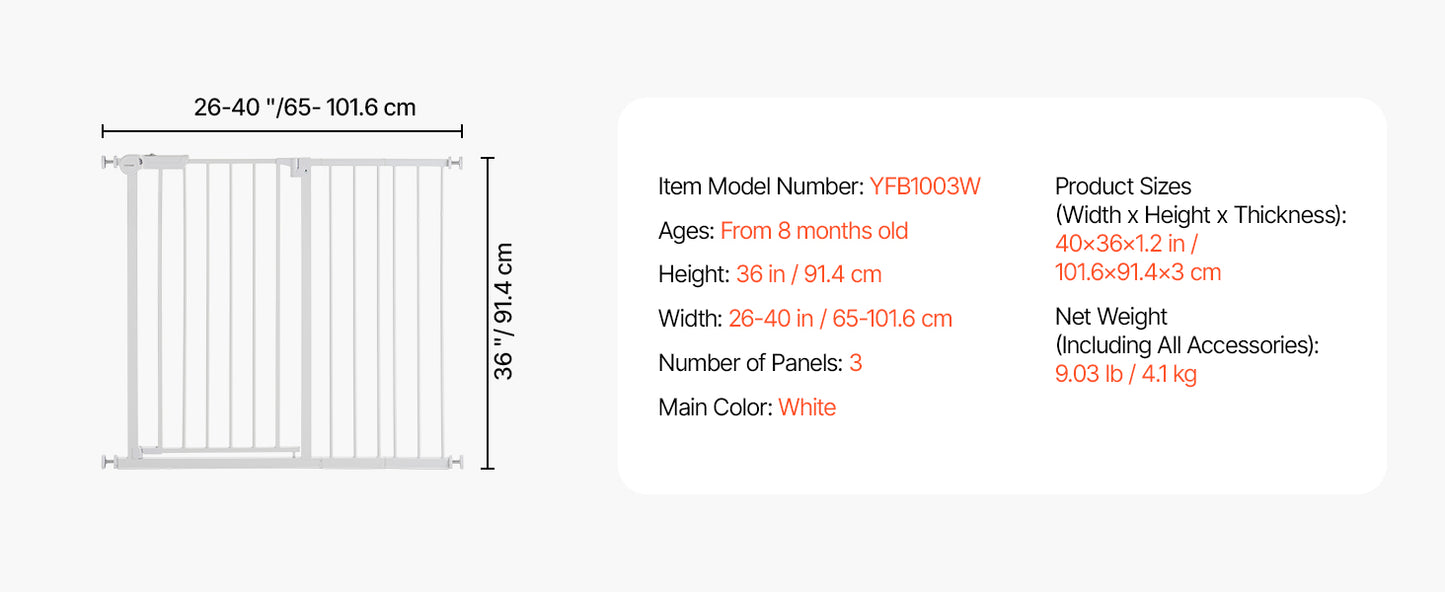 SucceBuy Baby Gate Pressure Mounted Walk Through Pet Safety Gate