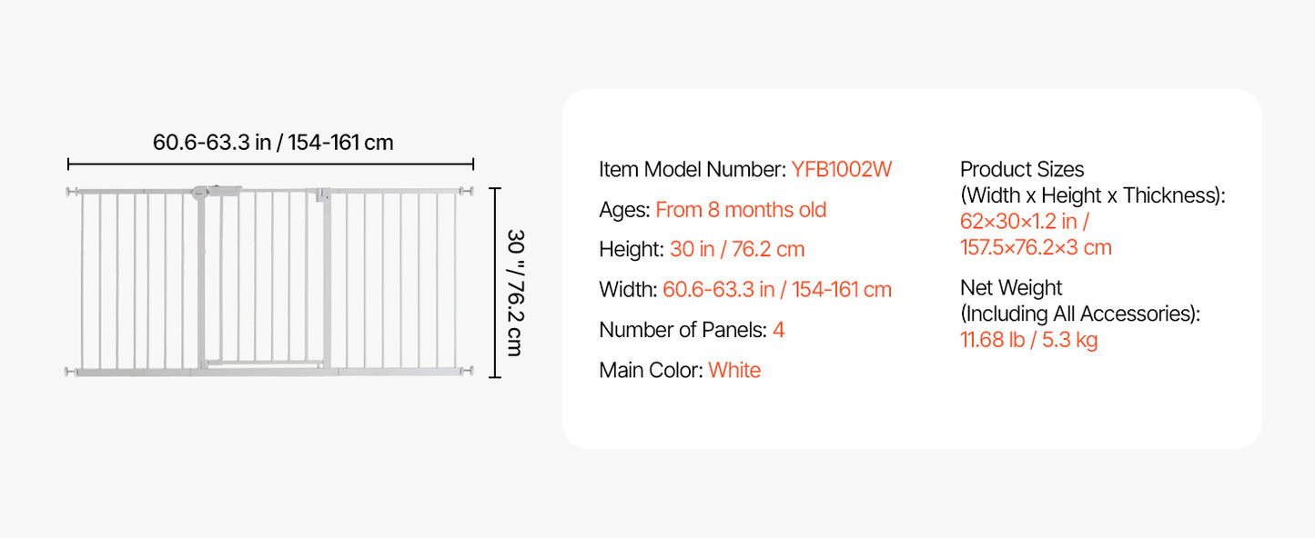 SucceBuy Baby Gate Pressure Mounted Walk Through Pet Safety Gate
