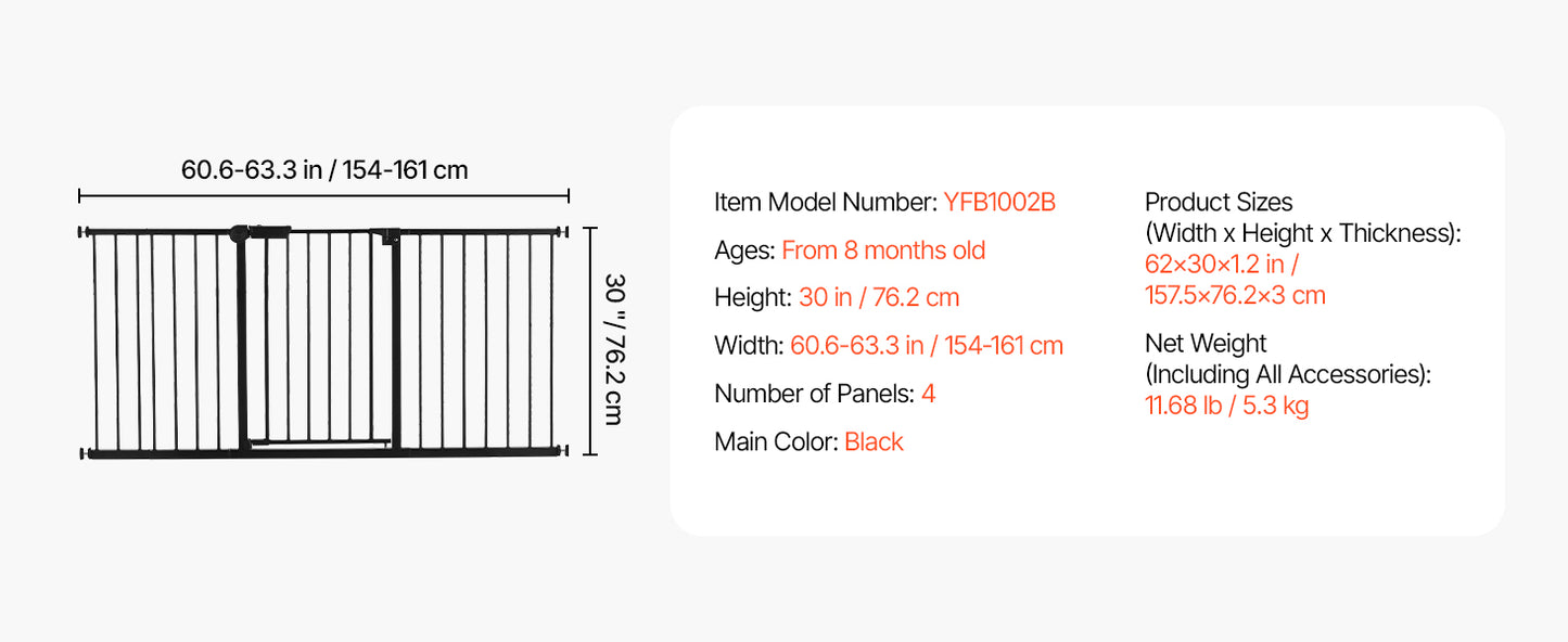 SucceBuy Baby Gate Pressure Mounted Walk Through Pet Safety Gate