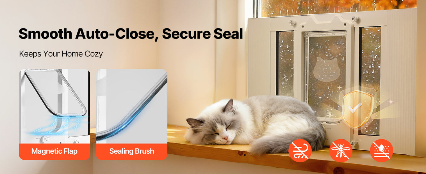SucceBuy Adjustable Window Cat Door With Magnetic Closure