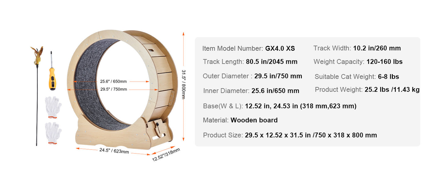 SucceBuy Wooden Cat Exercise Wheel With Detachable Carpet
