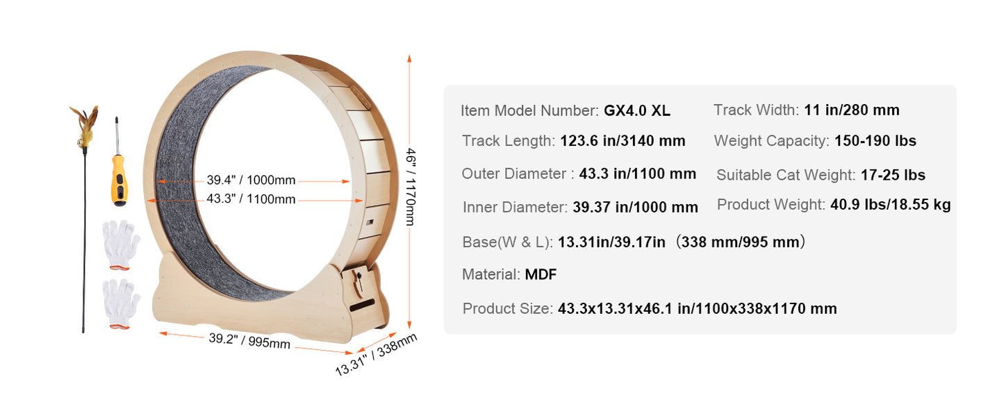 SucceBuy Wooden Cat Exercise Wheel With Detachable Carpet