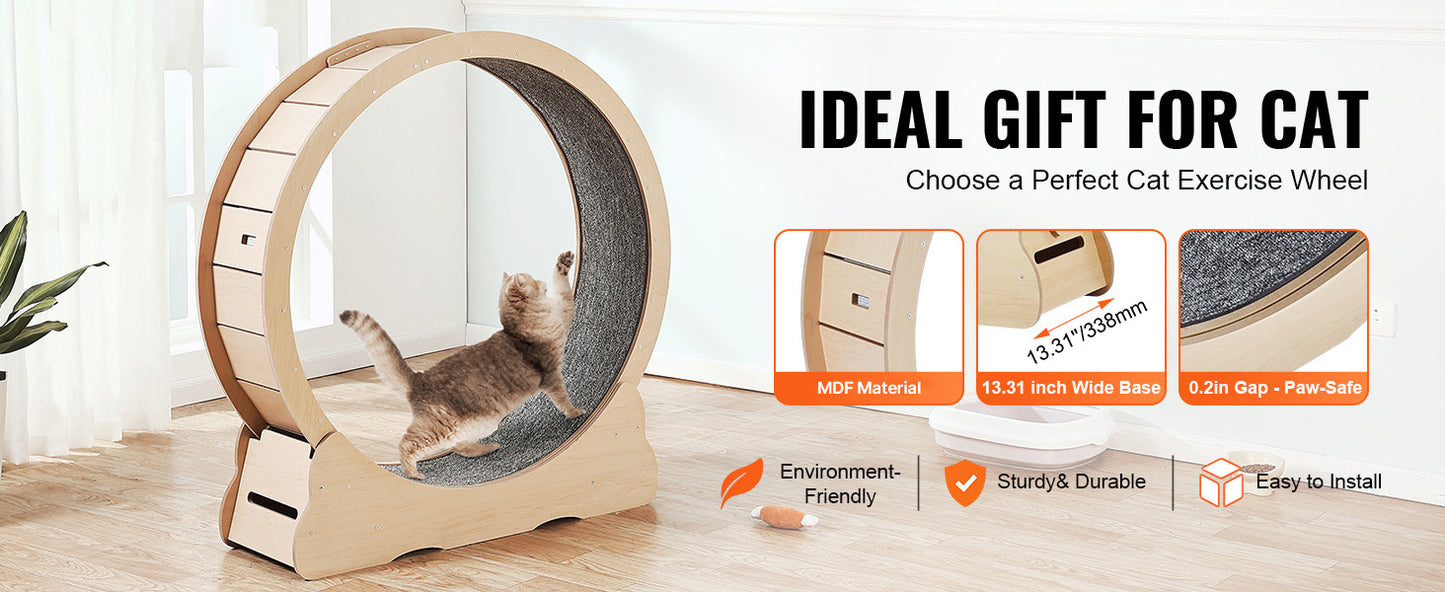 SucceBuy Wooden Cat Exercise Wheel With Detachable Carpet
