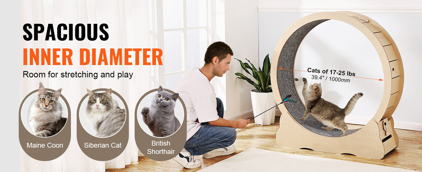 SucceBuy Wooden Cat Exercise Wheel With Detachable Carpet