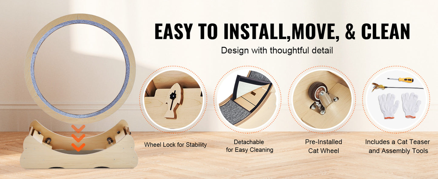 SucceBuy Wooden Cat Exercise Wheel With Detachable Carpet