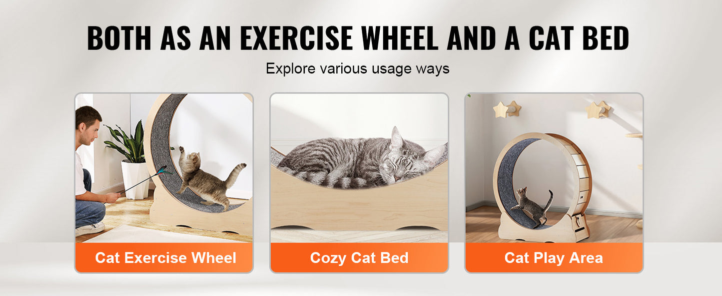 SucceBuy Wooden Cat Exercise Wheel With Detachable Carpet