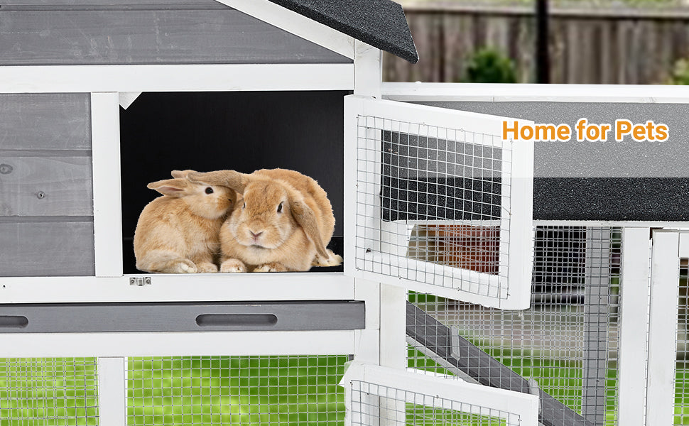 58 Inch Wooden Roof Indoor Outdoor Two Tier Rabbit Hutch