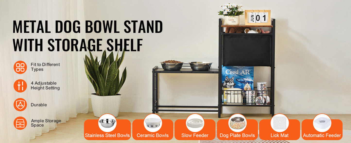 Pet Feeding Station With Storage Elevated Bowls And Shelves
