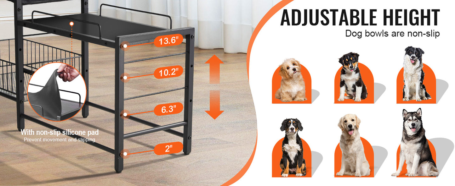 Pet Feeding Station With Storage Elevated Bowls And Shelves