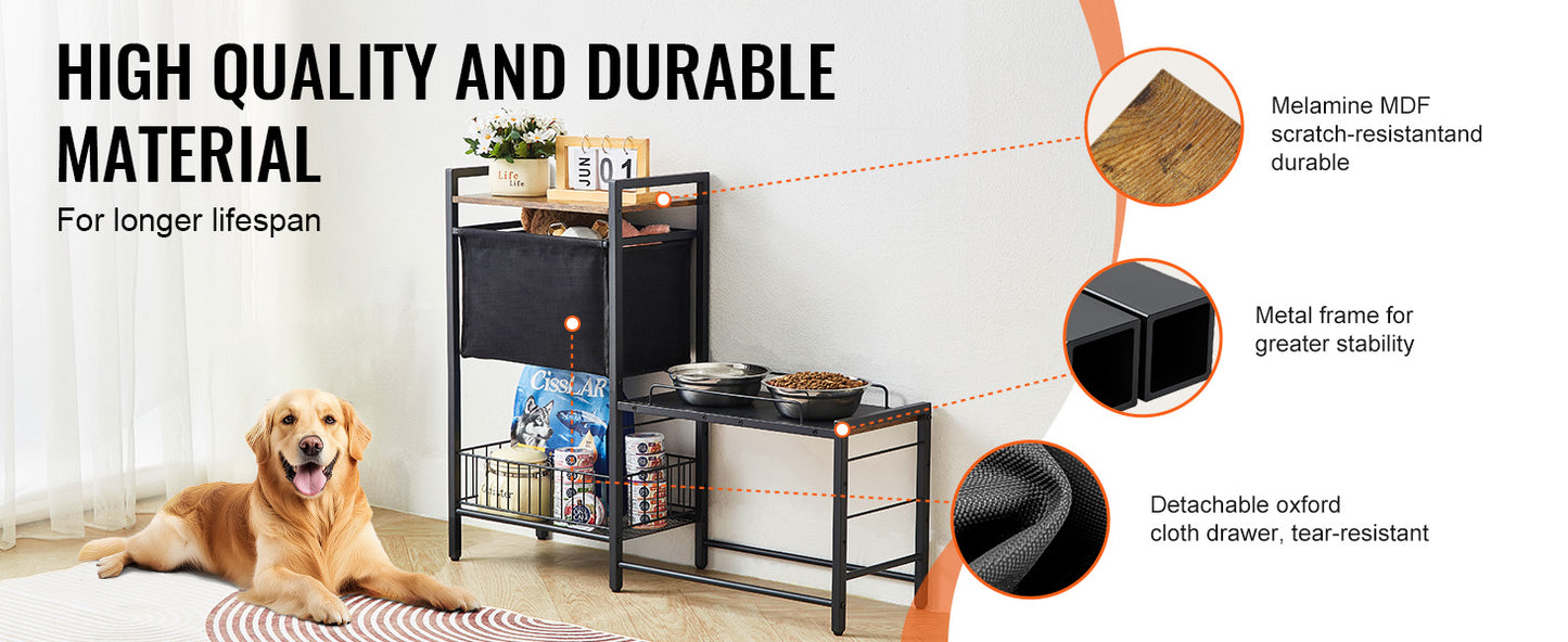 Pet Feeding Station With Storage Elevated Bowls And Shelves