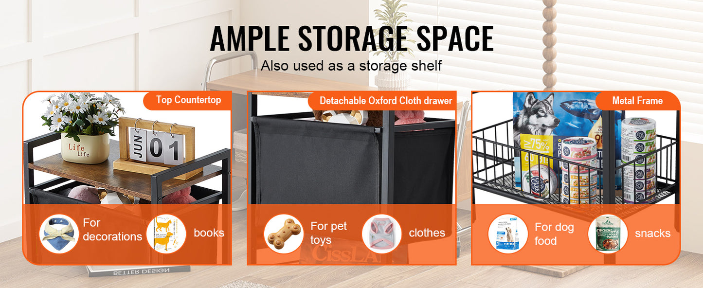 Pet Feeding Station With Storage Elevated Bowls And Shelves