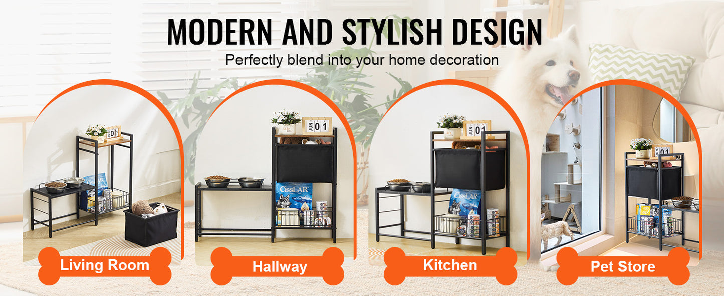 Pet Feeding Station With Storage Elevated Bowls And Shelves
