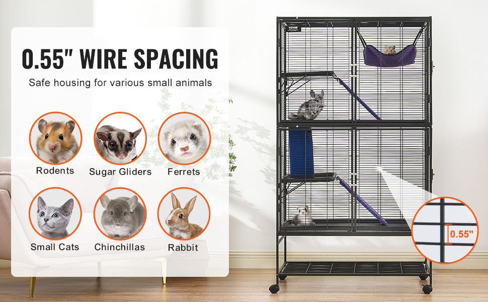 SucceBuy 64.6 Inch Rolling Metal Multi Tier Small Animal Cage