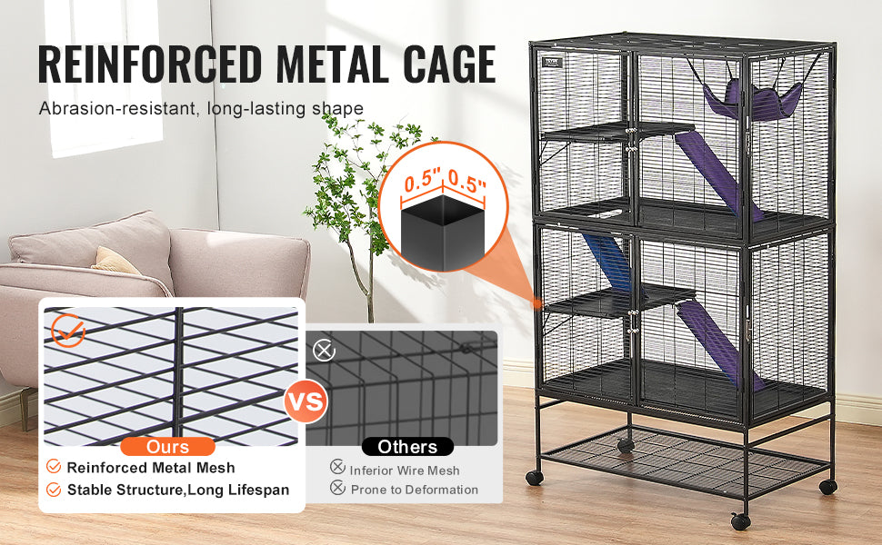 SucceBuy 64.6 Inch Rolling Metal Multi Tier Small Animal Cage