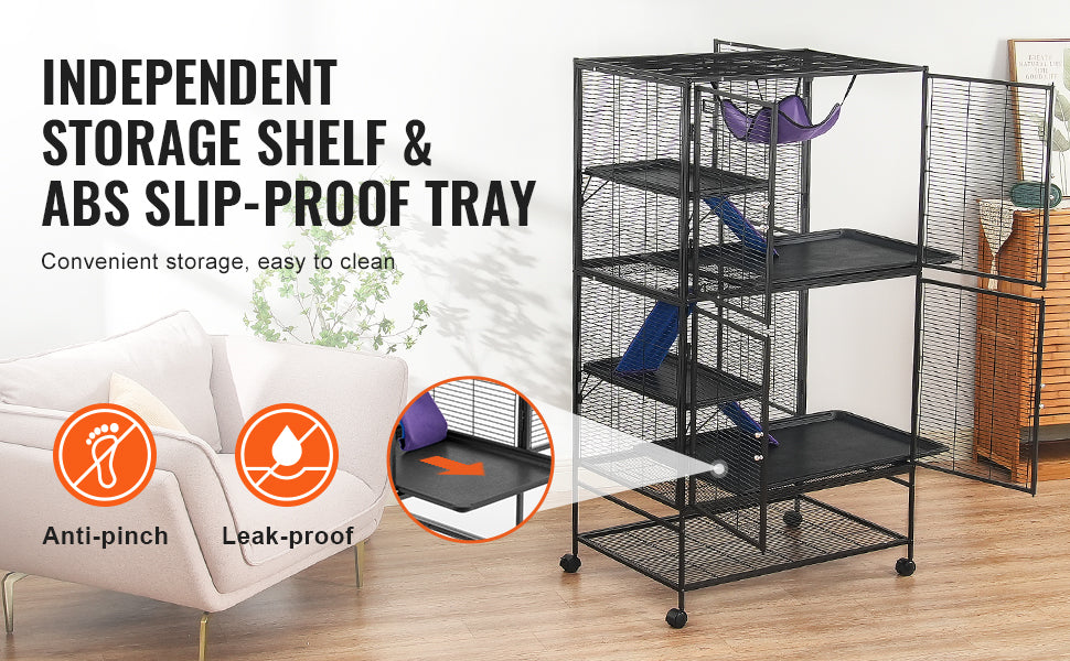 SucceBuy 64.6 Inch Rolling Metal Multi Tier Small Animal Cage