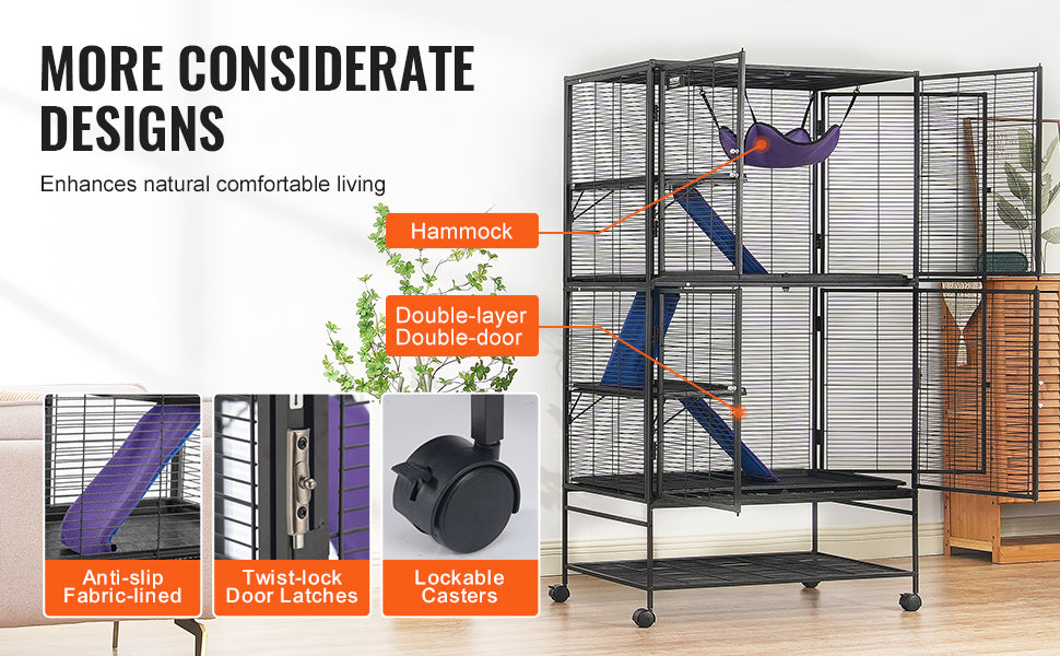 SucceBuy 64.6 Inch Rolling Metal Multi Tier Small Animal Cage