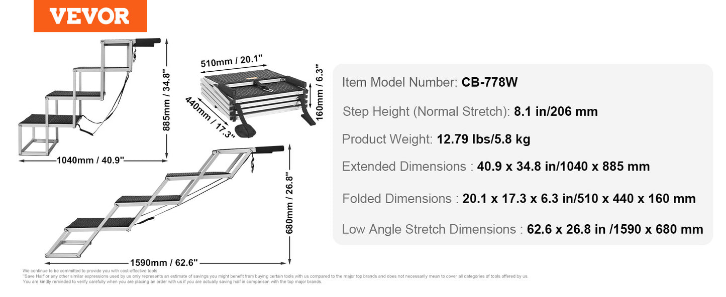 SucceBuy Dog Car Stair Folding Portable Pet Steps For Cars SUV