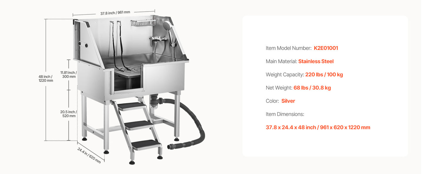 Stainless Steel Dog Washing Station Grooming Tub With Storage Stairs