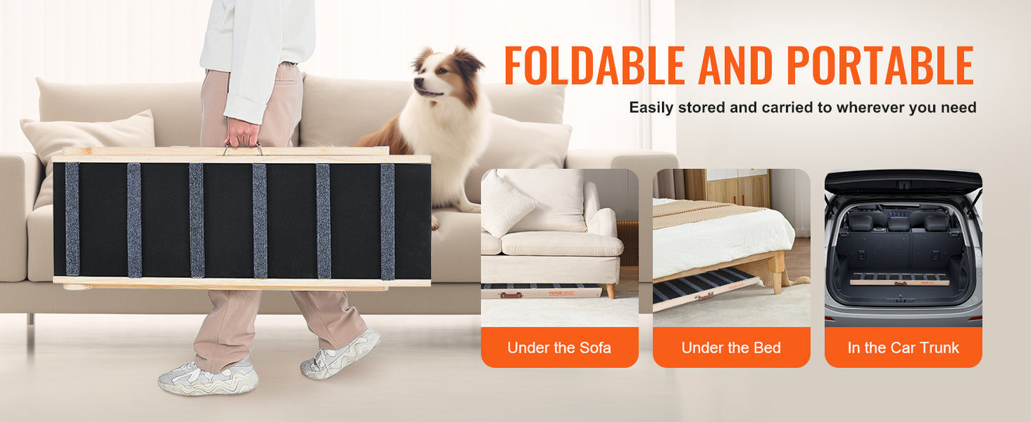 SucceBuy Adjustable Wooden Folding Pet Ramp For Stairs